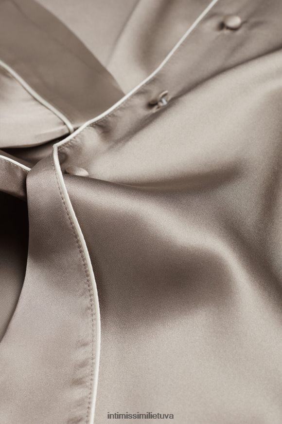 moterys smėlio spalvos pudra satino marškiniai trumpomis rankovėmis su kontrastinga apdaila Intimissimi drabužiai 248BPB1638