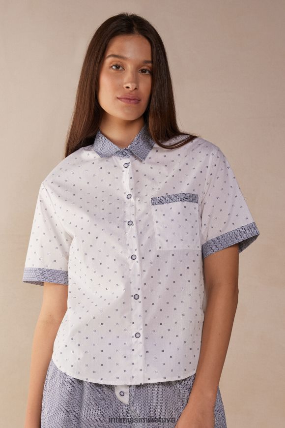 moterys spaudos milteliai balti santorini view trumpomis rankovėmis medvilniniai marškiniai Intimissimi drabužiai 248BPB1507