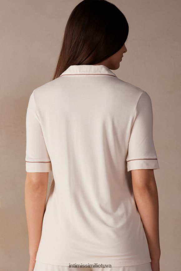 moterys vanilės dramblio kaulo trumpomis rankovėmis užsegamas modalinis viršus Intimissimi drabužiai 248BPB1525