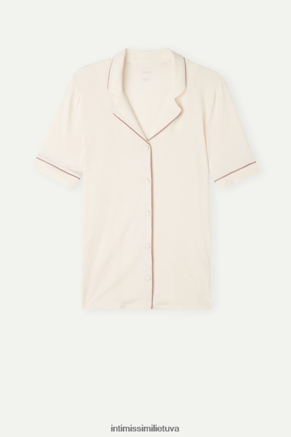 moterys vanilės dramblio kaulo trumpomis rankovėmis užsegamas modalinis viršus Intimissimi drabužiai 248BPB1525