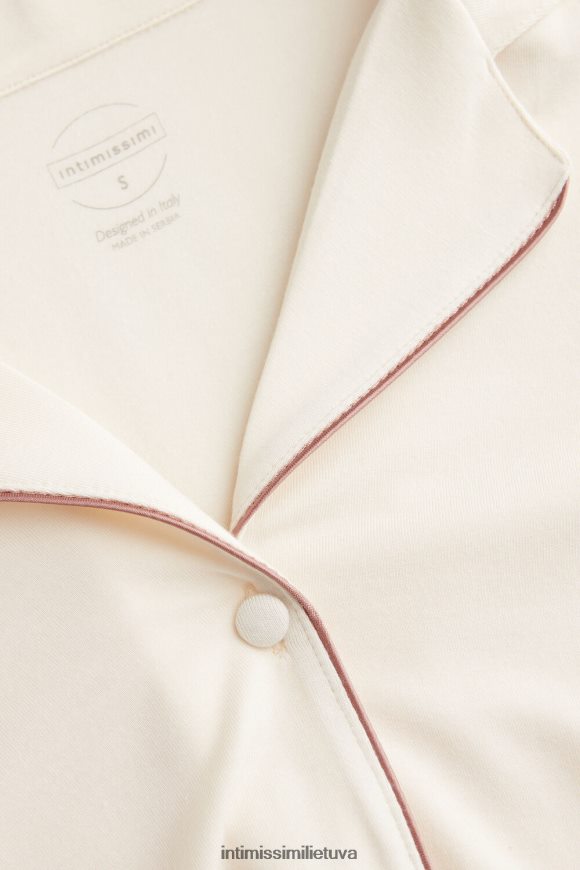 moterys vanilės dramblio kaulo trumpomis rankovėmis užsegamas modalinis viršus Intimissimi drabužiai 248BPB1525