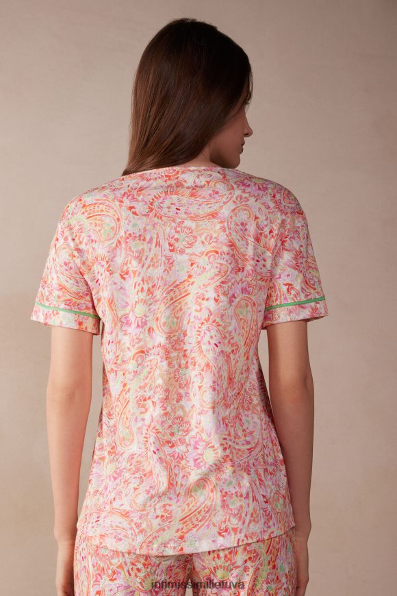 moterys vasaros kašmyro raštas vasaros kelionė trumpomis rankovėmis itin gaivus supima medvilninis džemperis Intimissimi drabužiai 248BPB1511