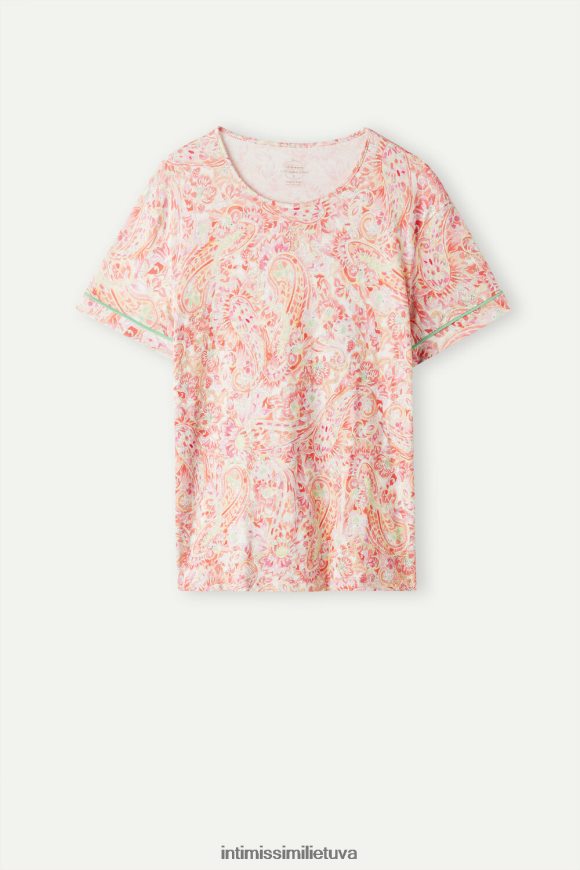 moterys vasaros kašmyro raštas vasaros kelionė trumpomis rankovėmis itin gaivus supima medvilninis džemperis Intimissimi drabužiai 248BPB1511