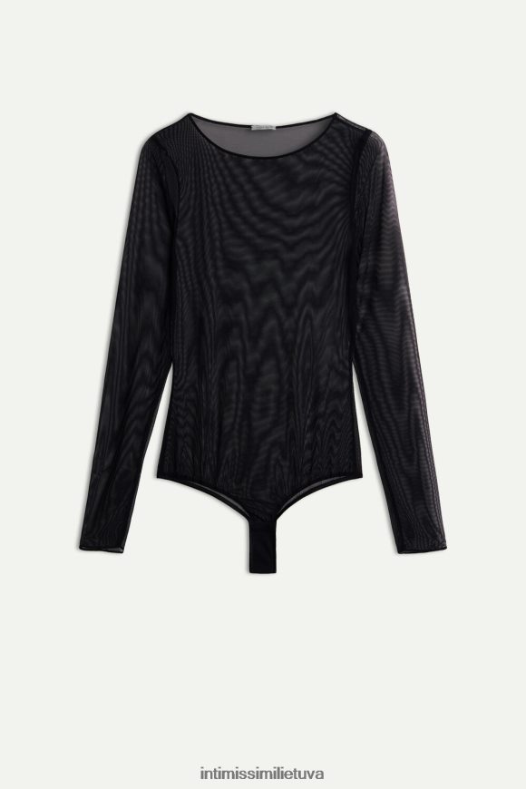 moterys juodas tiulio korpusas ilgomis rankovėmis Intimissimi drabužiai 248BPB1408