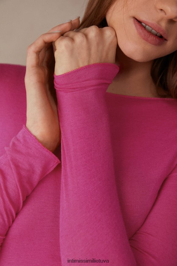 moterys Valentino rožinė valties kaklo modalinio kašmyro itin lengvas megztinis Intimissimi drabužiai 248BPB1335