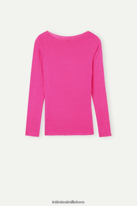 moterys Valentino rožinė valties kaklo modalinio kašmyro itin lengvas megztinis Intimissimi drabužiai 248BPB1335