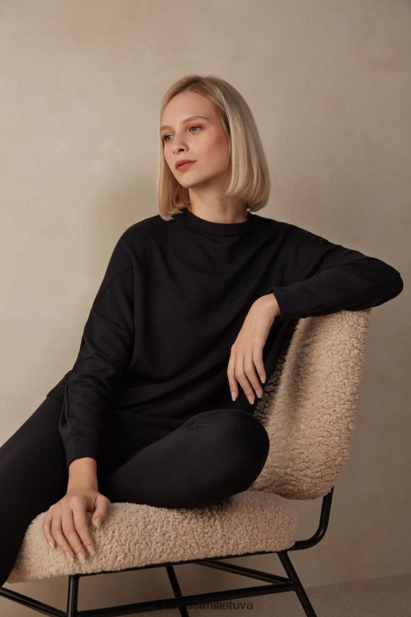 moterys juodas Modalinio ir kašmyro vilnos džemperis apvalia kakle Intimissimi drabužiai 248BPB1342