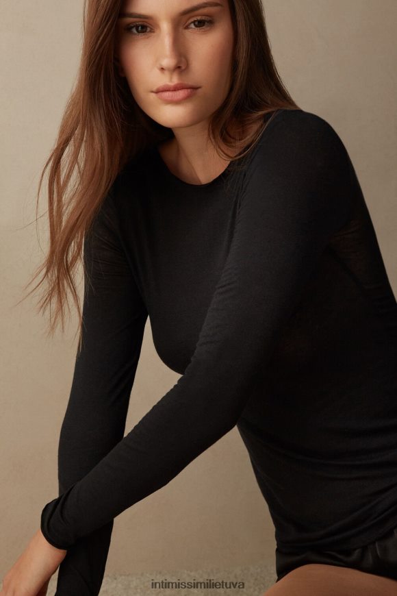 moterys juodas valties kaklo modalinio kašmyro itin lengvas megztinis Intimissimi drabužiai 248BPB1453