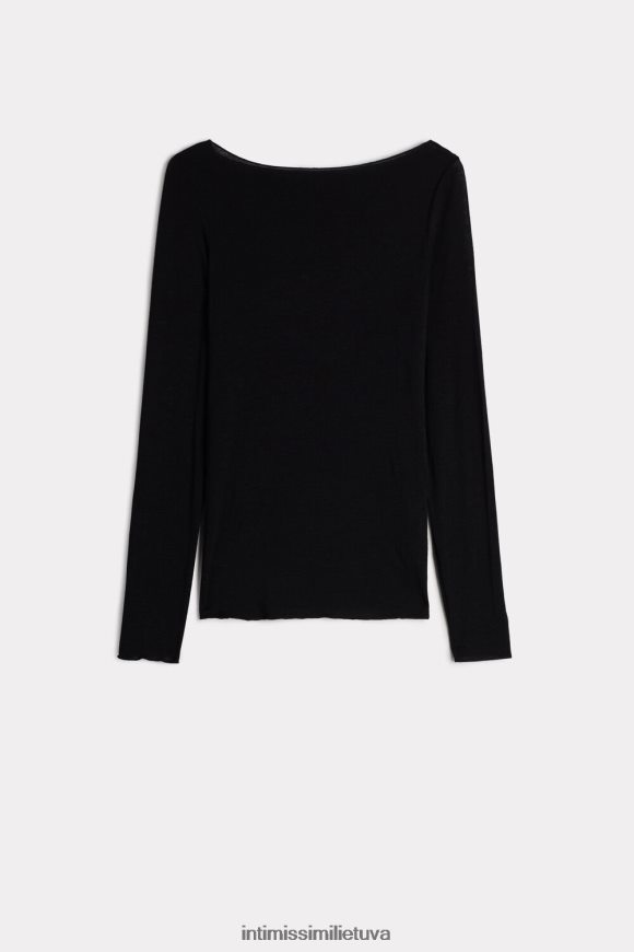 moterys juodas valties kaklo modalinio kašmyro itin lengvas megztinis Intimissimi drabužiai 248BPB1453