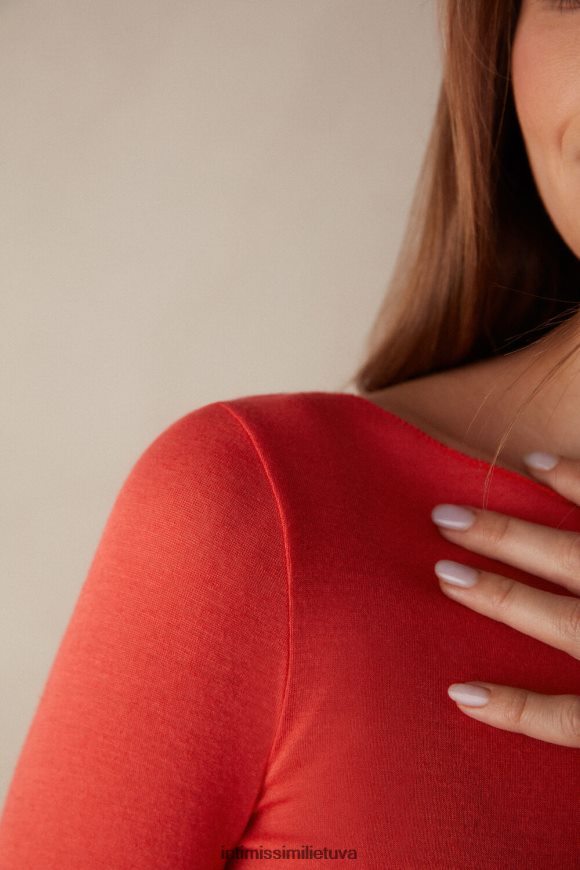 moterys liepsna raudona valties kaklo modalinio kašmyro itin lengvas megztinis Intimissimi drabužiai 248BPB1331