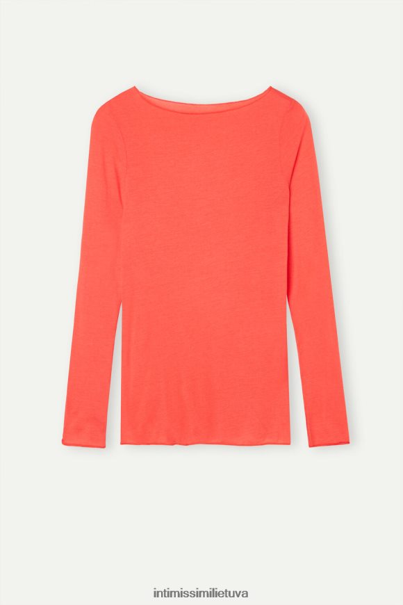 moterys liepsna raudona valties kaklo modalinio kašmyro itin lengvas megztinis Intimissimi drabužiai 248BPB1331