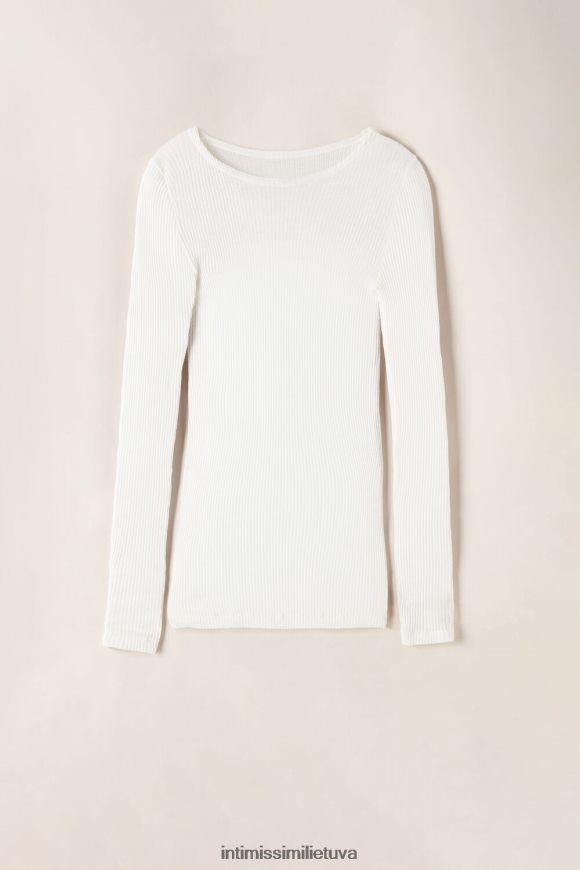 moterys milteliai balti Vilnos ir šilko viršutinė dalis ilgomis rankovėmis su įtemptu kaklu Intimissimi drabužiai 248BPB1344