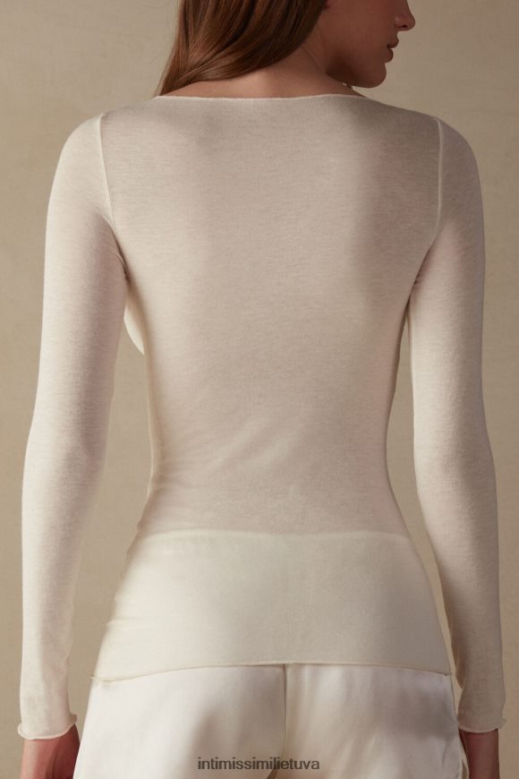 moterys natūrali vanilė valties kaklo modalinio kašmyro itin lengvas megztinis Intimissimi drabužiai 248BPB1437