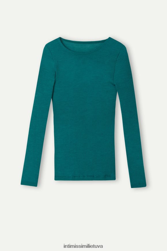 moterys visžalis Vilnos ir šilko viršutinė dalis ilgomis rankovėmis su įtemptu kaklu Intimissimi drabužiai 248BPB1341