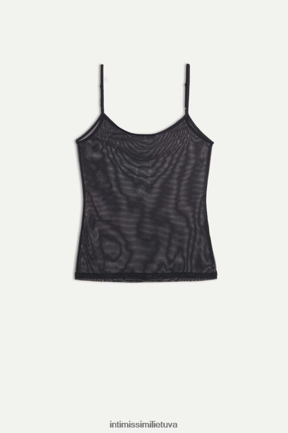 moterys juodas tiulio viršus su spagečių dirželiais Intimissimi drabužiai 248BPB1406