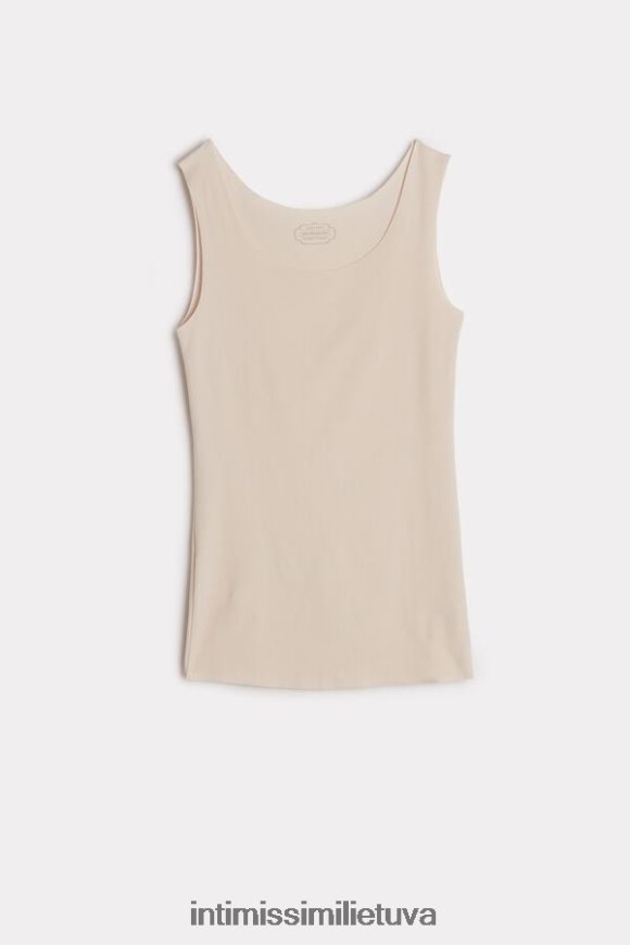 moterys rožinis šilkas neapdoroto krašto apvalia kaklelio supima medvilninės liemenės viršus Intimissimi drabužiai 248BPB1460