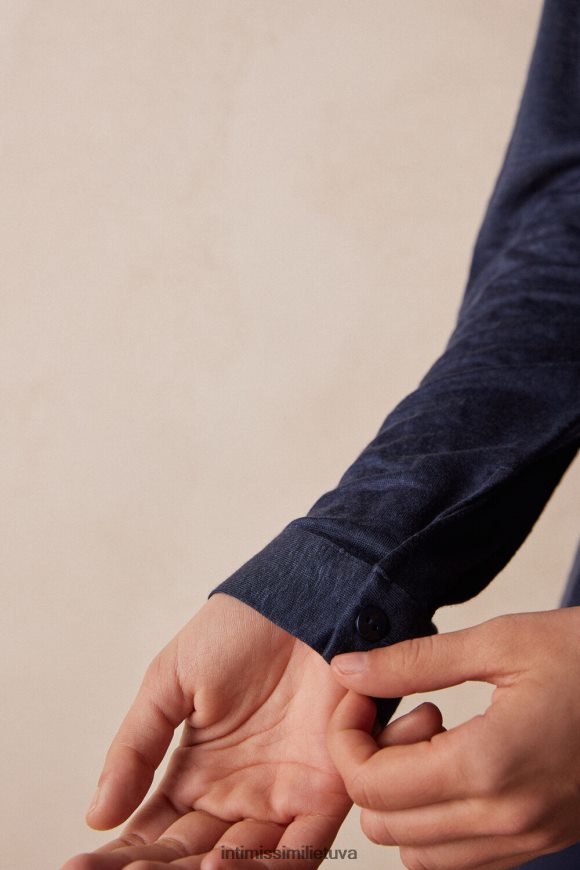 moterys jūreivis mėlynas lininiai marškiniai ilgomis rankovėmis Intimissimi drabužiai 248BPB1299