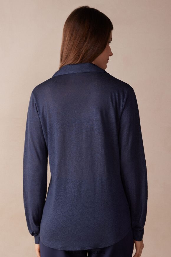 moterys jūreivis mėlynas lininiai marškiniai ilgomis rankovėmis Intimissimi drabužiai 248BPB1299