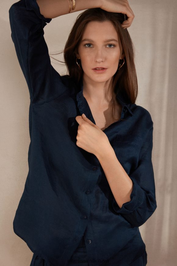 moterys jūreivis mėlynas paprasto pynimo lininiai marškiniai Intimissimi drabužiai 248BPB1300