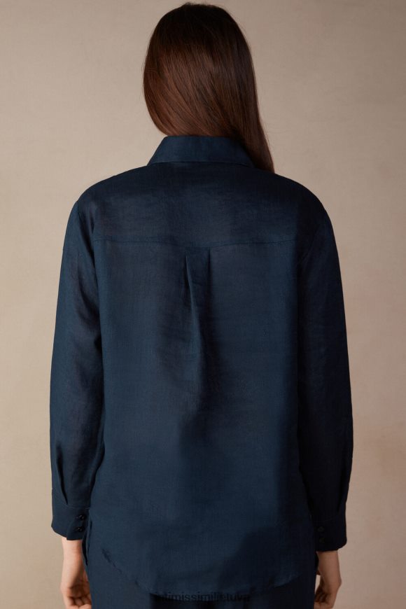 moterys jūreivis mėlynas paprasto pynimo lininiai marškiniai Intimissimi drabužiai 248BPB1300