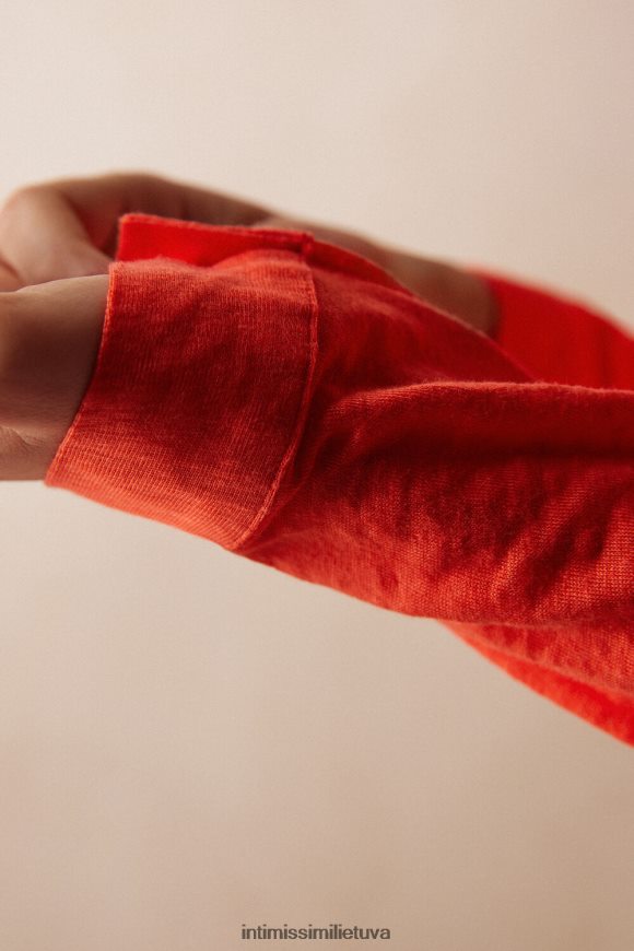 moterys liepsna raudona lininiai marškiniai ilgomis rankovėmis Intimissimi drabužiai 248BPB1304