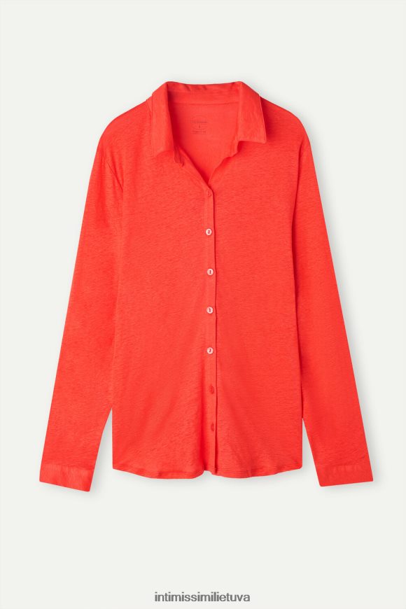 moterys liepsna raudona lininiai marškiniai ilgomis rankovėmis Intimissimi drabužiai 248BPB1304