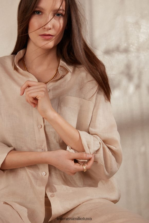 moterys smėlio spalvos virvė paprasto pynimo lininiai marškiniai Intimissimi drabužiai 248BPB1295