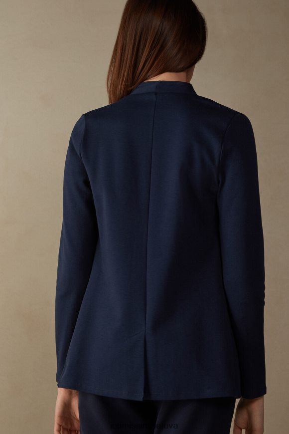 moterys intensyvi mėlyna medvilninis interlock kardiganas ilgomis rankovėmis Intimissimi drabužiai 248BPB1423