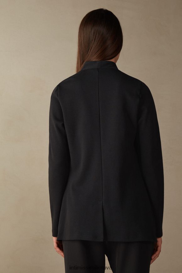 moterys juodas medvilninis interlock kardiganas ilgomis rankovėmis Intimissimi drabužiai 248BPB1424
