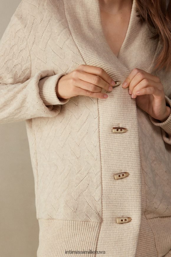 moterys smėlio spalvos mišinys žieminis pintas žakardo megztinis ilgomis rankovėmis Intimissimi drabužiai 248BPB1349