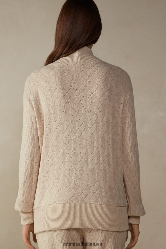 moterys smėlio spalvos mišinys žieminis pintas žakardo megztinis ilgomis rankovėmis Intimissimi drabužiai 248BPB1349