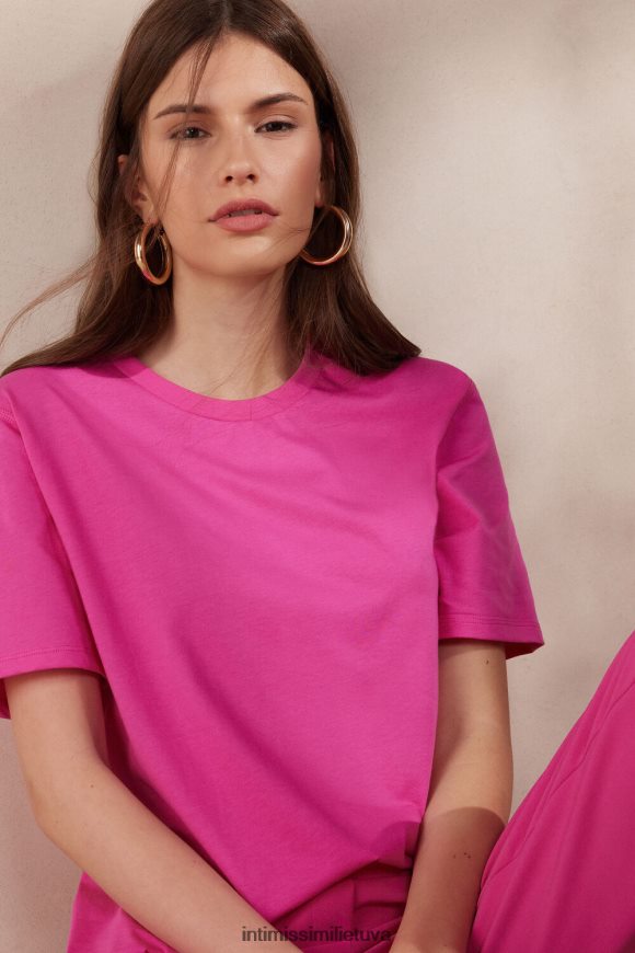 moterys Valentino rožinė trumpomis rankovėmis supima medvilninis viršus Intimissimi drabužiai 248BPB1283