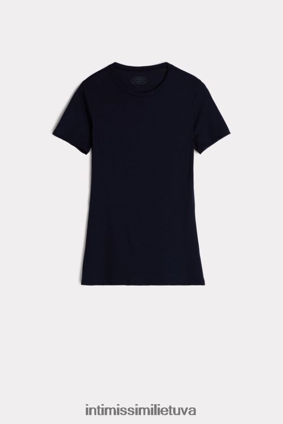 moterys intensyvi mėlyna marškinėliai trumpomis rankovėmis iš itin šviežios supimos medvilnės Intimissimi drabužiai 248BPB1434