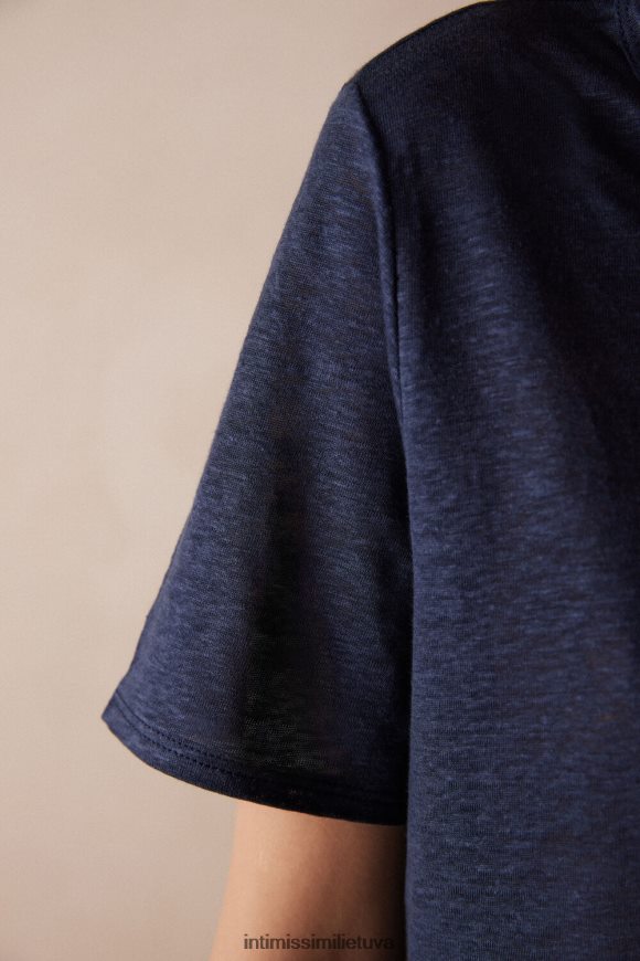 moterys jūreivis mėlynas lininiai marškiniai trumpomis rankovėmis Intimissimi drabužiai 248BPB1301