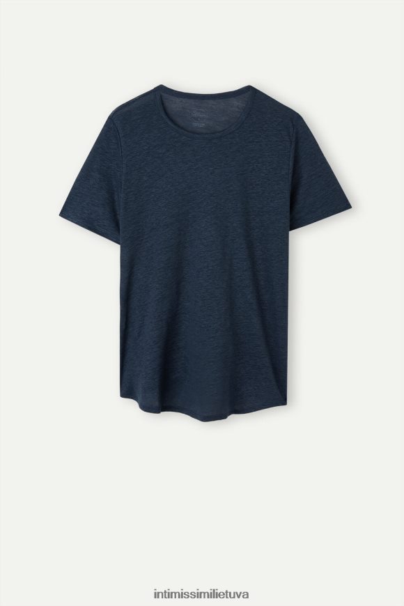 moterys jūreivis mėlynas lininiai marškiniai trumpomis rankovėmis Intimissimi drabužiai 248BPB1301