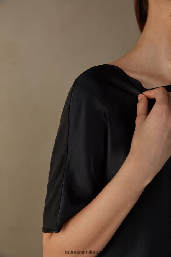 moterys juodas trumpomis rankovėmis šilkas ir modalinis viršus Intimissimi drabužiai 248BPB1368