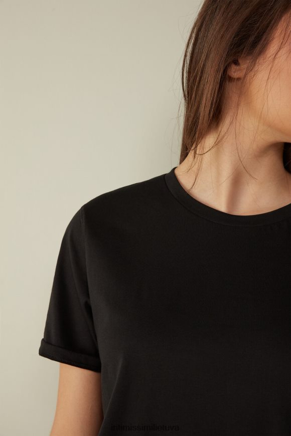 moterys juodas trumpomis rankovėmis supima medvilninis viršus Intimissimi drabužiai 248BPB1421