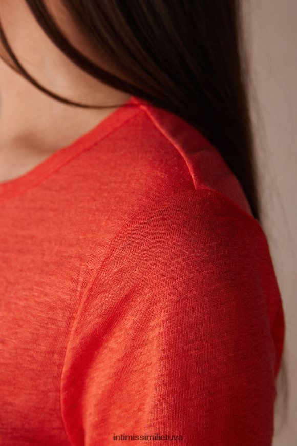 moterys liepsna raudona lininiai marškiniai trumpomis rankovėmis Intimissimi drabužiai 248BPB1305