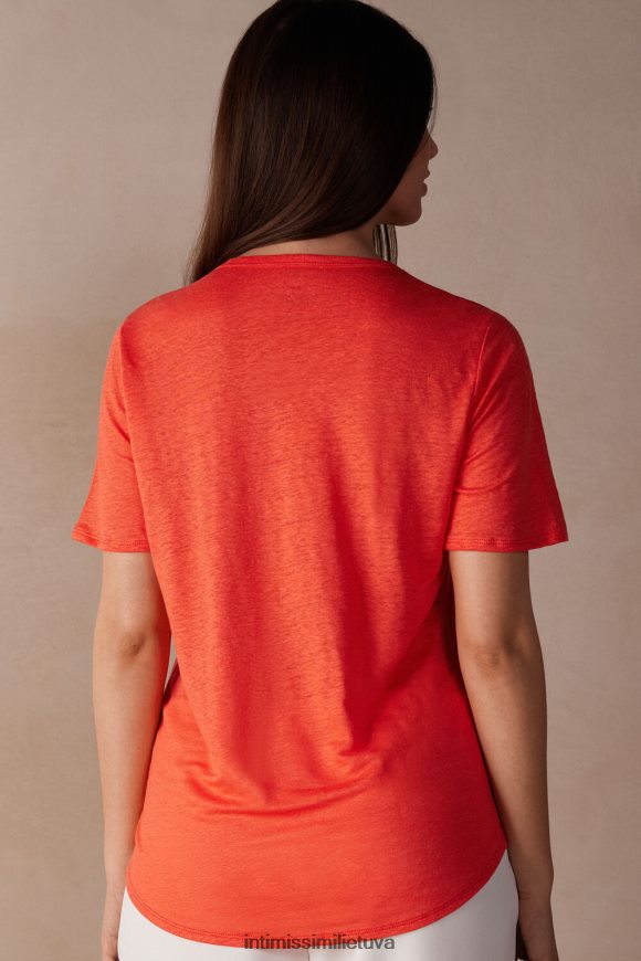 moterys liepsna raudona lininiai marškiniai trumpomis rankovėmis Intimissimi drabužiai 248BPB1305