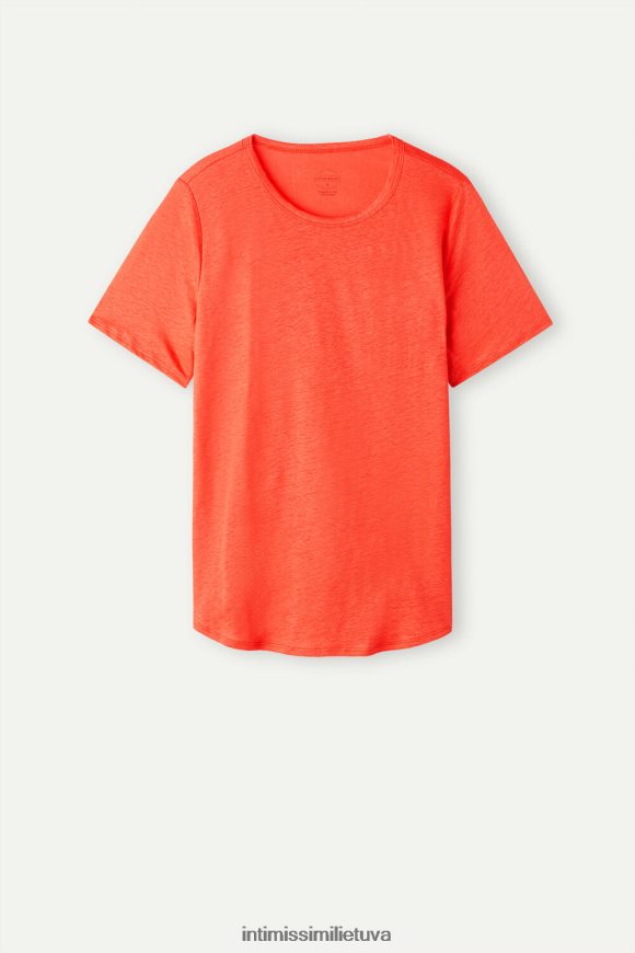 moterys liepsna raudona lininiai marškiniai trumpomis rankovėmis Intimissimi drabužiai 248BPB1305