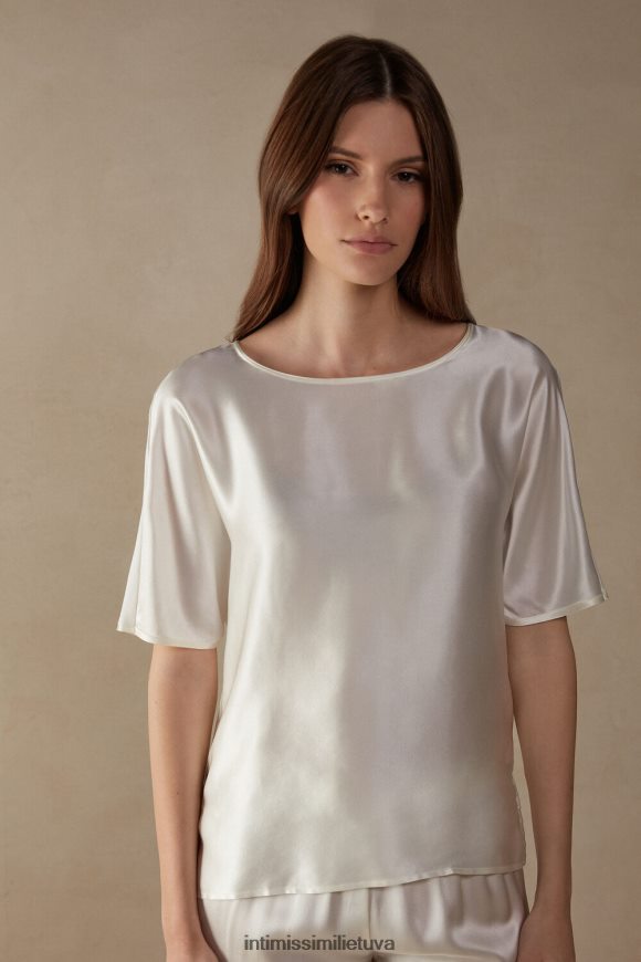 moterys milteliai balti trumpomis rankovėmis šilkas ir modalinis viršus Intimissimi drabužiai 248BPB1365