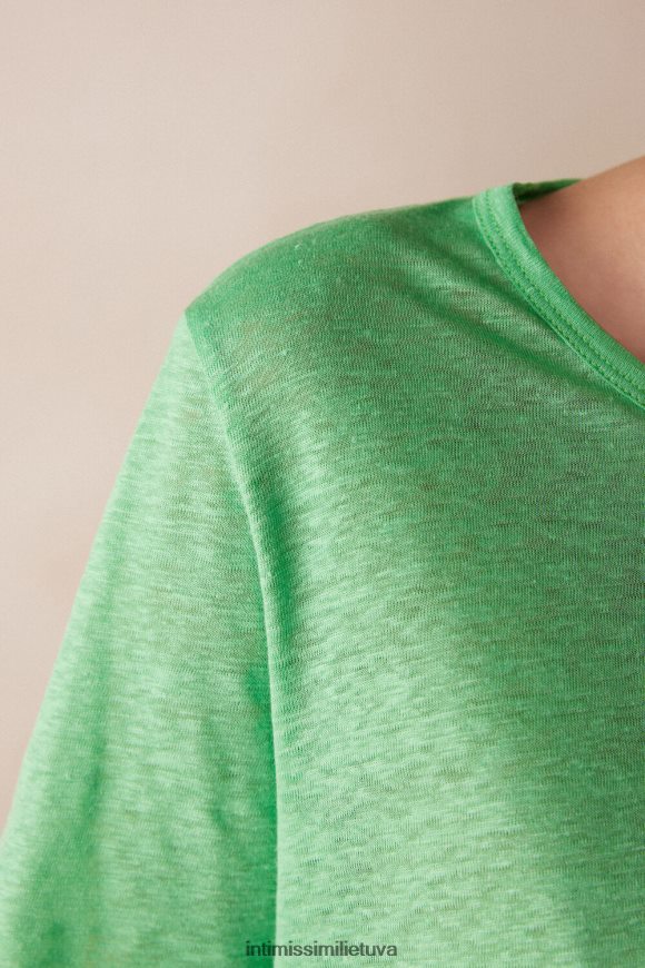 moterys obuolių mėtų lininiai marškiniai trumpomis rankovėmis Intimissimi drabužiai 248BPB1309