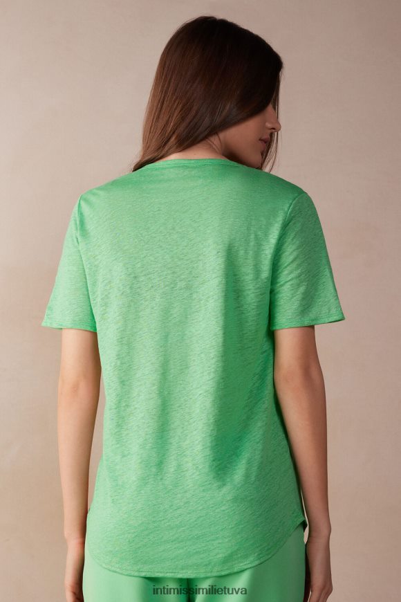 moterys obuolių mėtų lininiai marškiniai trumpomis rankovėmis Intimissimi drabužiai 248BPB1309