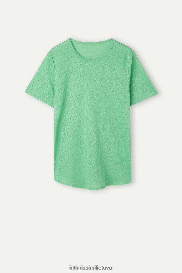 moterys obuolių mėtų lininiai marškiniai trumpomis rankovėmis Intimissimi drabužiai 248BPB1309