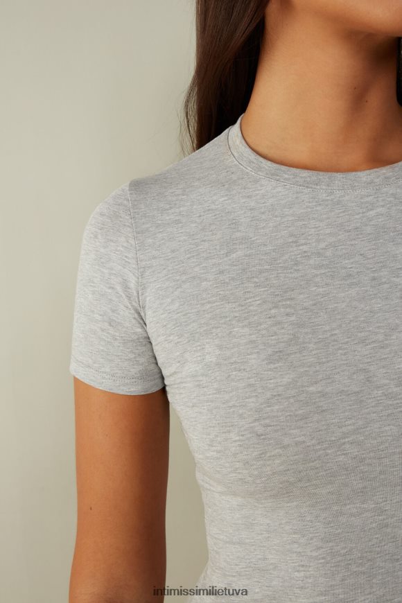 moterys šviesiai pilkas melanžas trumpomis rankovėmis tamprus supima medvilninis viršus Intimissimi drabužiai 248BPB1415