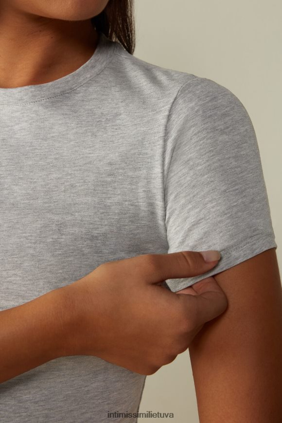 moterys šviesiai pilkas melanžas trumpomis rankovėmis tamprus supima medvilninis viršus Intimissimi drabužiai 248BPB1415