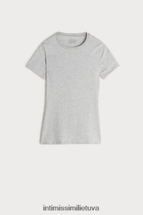 moterys šviesiai pilkas melanžas trumpomis rankovėmis tamprus supima medvilninis viršus Intimissimi drabužiai 248BPB1415