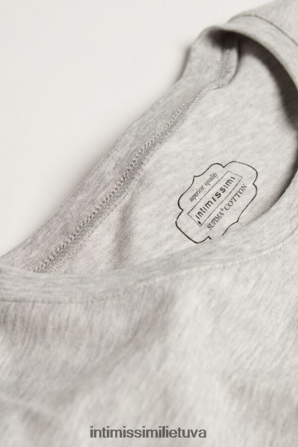moterys šviesiai pilkas melanžas trumpomis rankovėmis tamprus supima medvilninis viršus Intimissimi drabužiai 248BPB1415