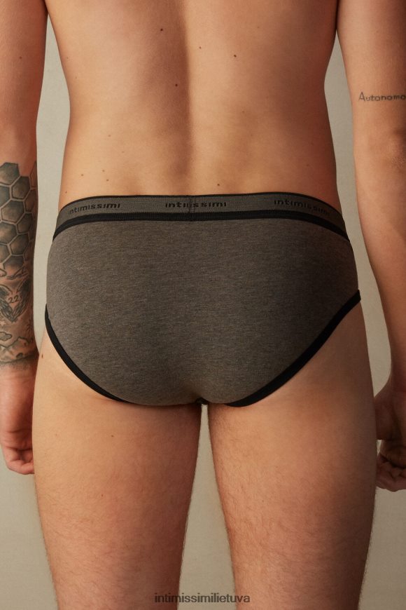 vyrų rudas melanžas/juodas tamprus supima medvilninis kelnytis su logotipo detale Intimissimi apatinis trikotažas 248BPB61