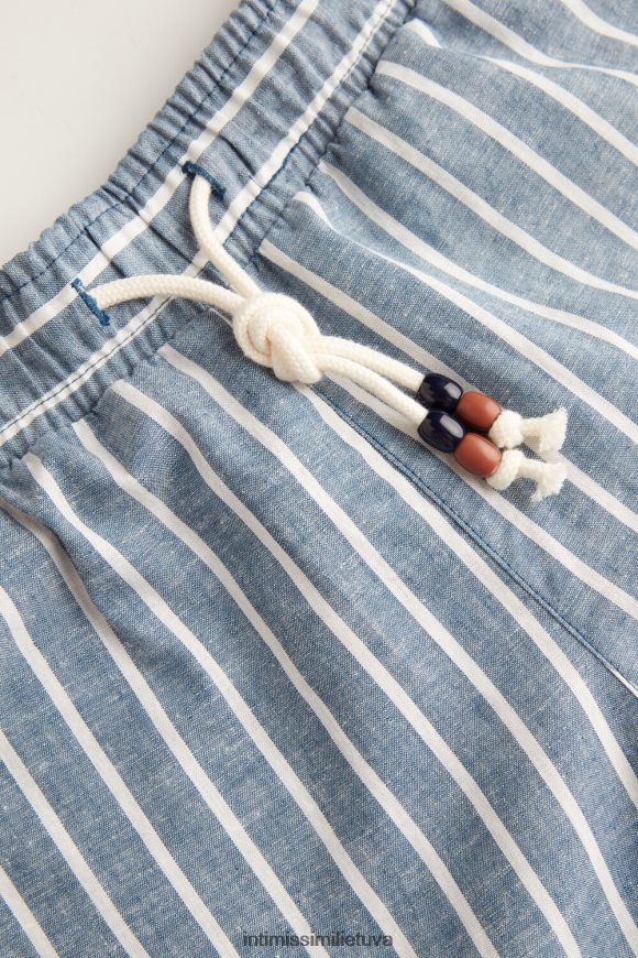 vyrų džinsinės mėlynos/baltos lininės juostelės dryžuotos lininės ir medvilnės kelnės Intimissimi drabužiai 248BPB164